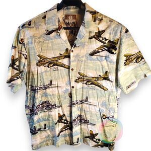 Kalaheo Men's XL WWII Bomber Plane Hawaiian Shirt